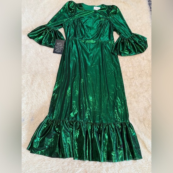 NWT Tuckernuck Pomander Place Emerald Crinkle Lurex Lillith Dress - Size XL - Picture 2 of 5